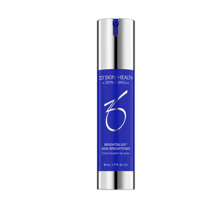 Skincare serum bottle with blue label and silver cap on a white background