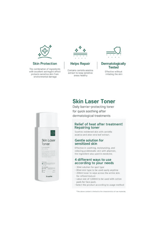Skin Laser Toner product with features and benefits on a white background