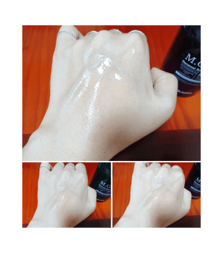 texture on hands with moisturized skin and a bottle Dr esthe MGF Renewal Solution