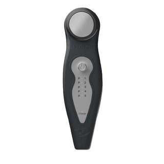 Black electronic device with digital display on a white background