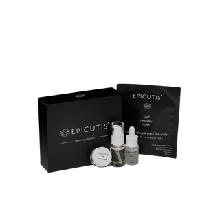 Epicutis skincare recovery care set with bottles and packaging on a white background