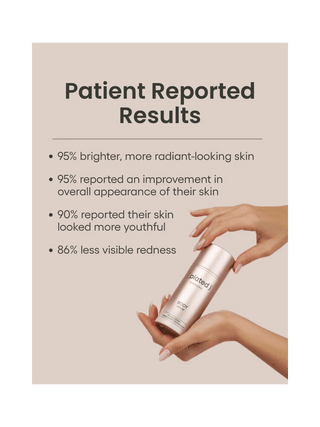 Product packaging with 'Patient Reported Results' text on a beige background