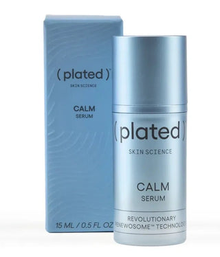 Plated Calm Serum bottle and packaging on a white background