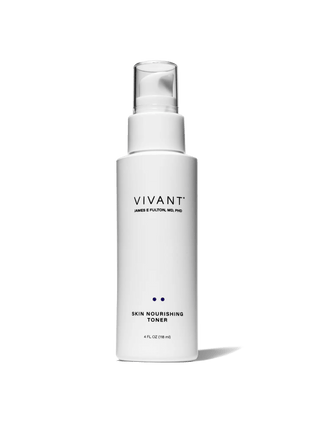 Vivant Skin Nourishing Toner in a white cylindrical pump bottle with a clear cap, shown on a clean white background with a soft shadow.