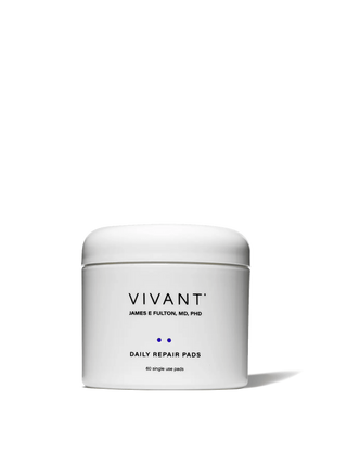 A white cylindrical jar of VIVANT Daily Repair Pads by James E Fulton, MD, PhD, on a clean white background with a soft shadow.