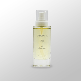 Epicutis oil cleanser light gray background.