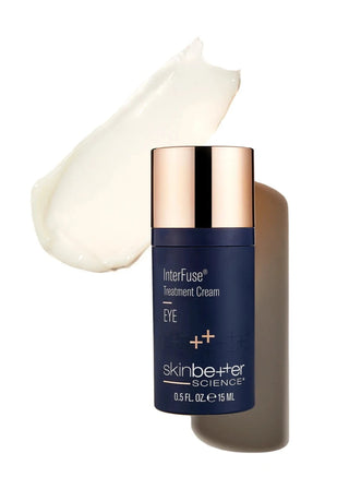 Skinbetter InterFuse Treatment Cream Eye 15ml with swatch background.