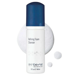 Skinbetter Refining Foam Cleanser 148ml with foam background.
