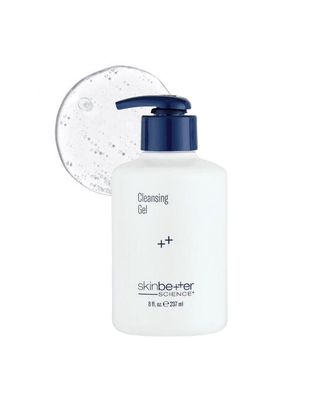 Skinbetter Cleansing Gel 8oz bottle with swatch background.