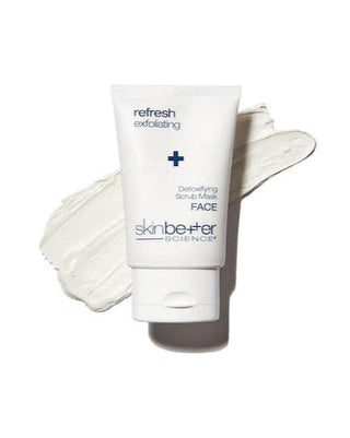 Skinbetter Detoxifying Scrub Mask with swatch background.