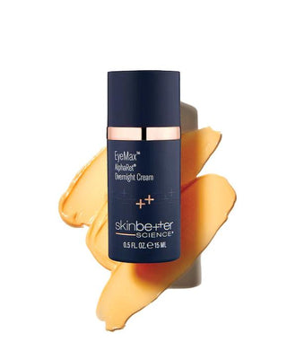 Skinbetter EyeMax AlphaRet Overnight Cream 15ml with swatch background.